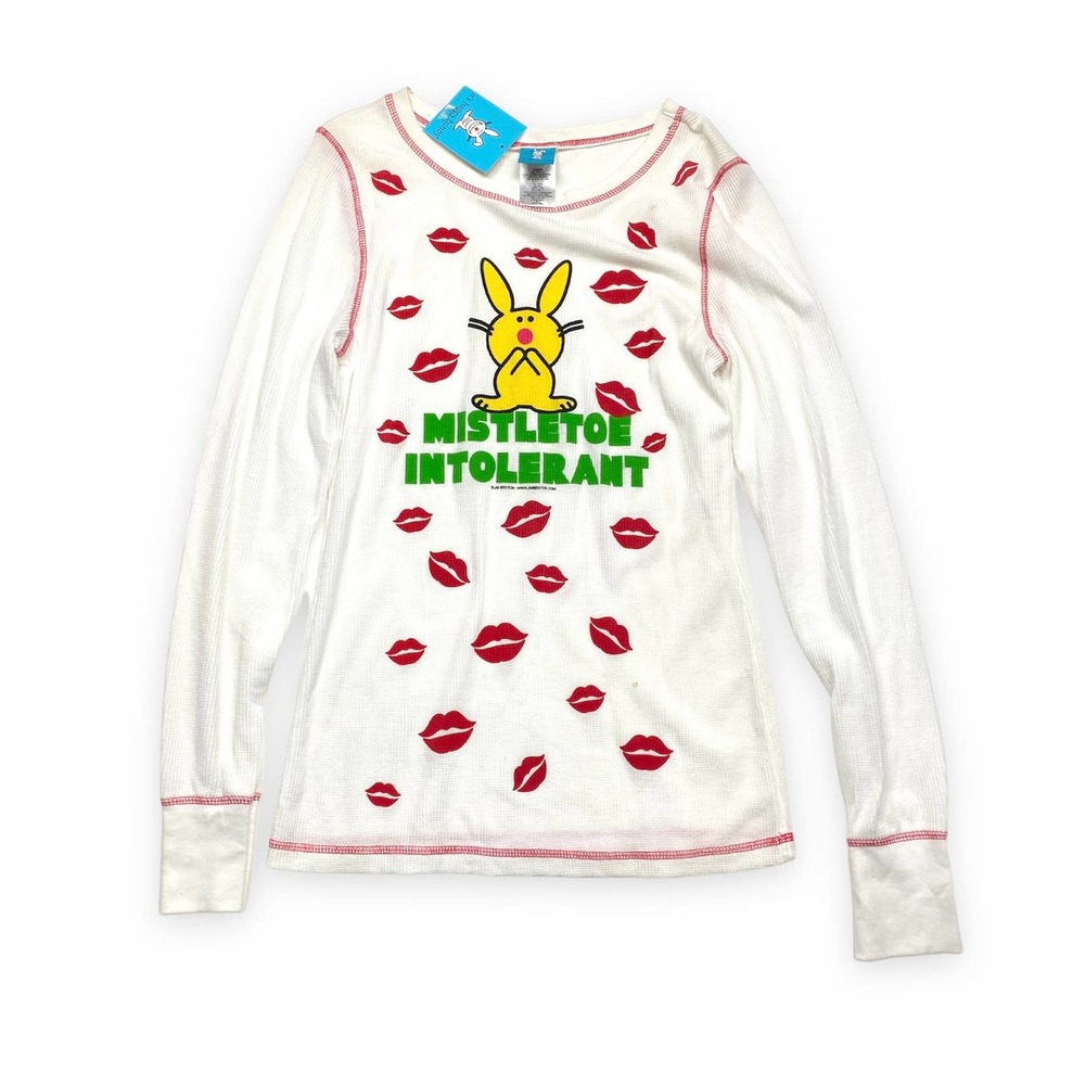 Y2k Deadstock NWT Happy Bunny Mistletoe Christmas top size XL